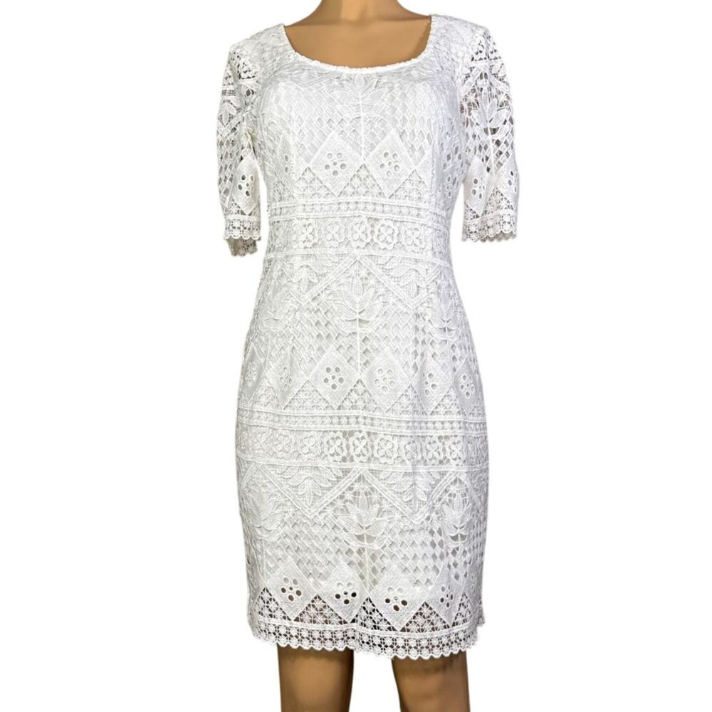Antonio Melani Ivory Lace Sheath Short Sleeve Dress Size 8